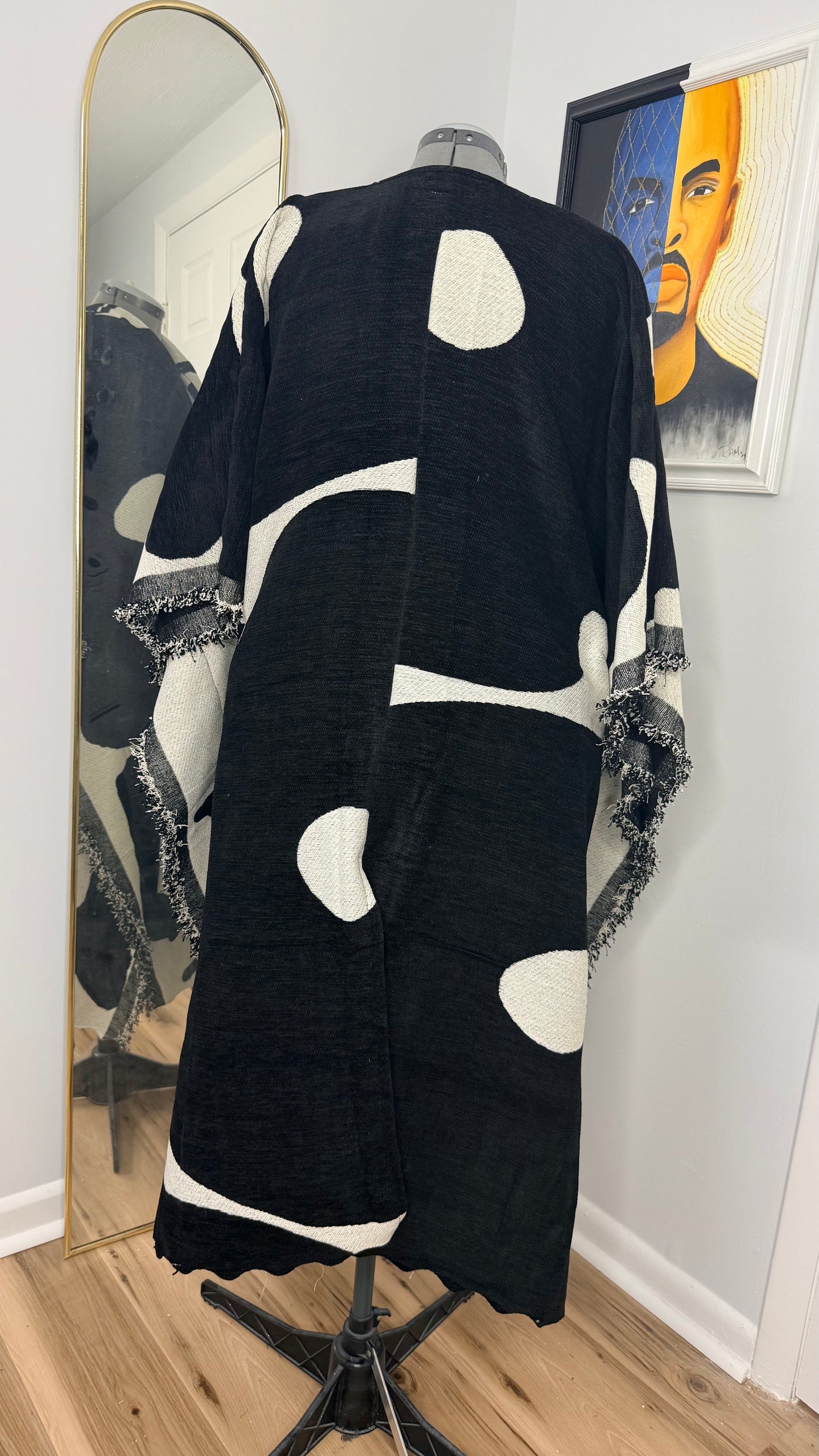 Woven Longline Coat, Obsidian Bloom