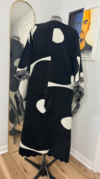 Woven Longline Coat, Obsidian Bloom