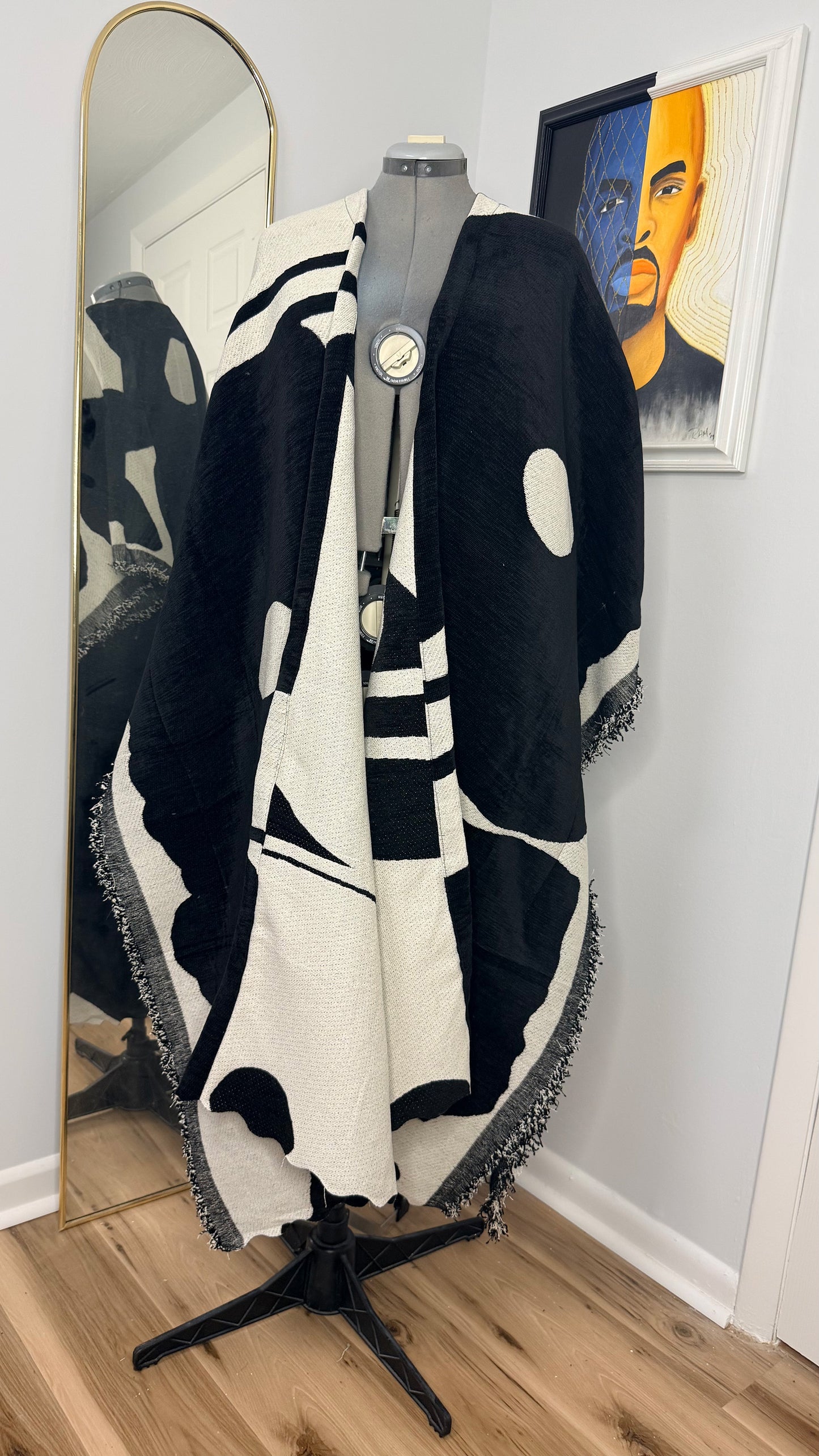 Woven Longline Coat, Obsidian Bloom