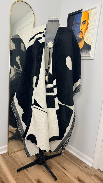 Woven Longline Coat, Obsidian Bloom