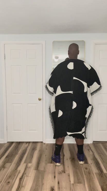 Woven Longline Coat, Obsidian Bloom